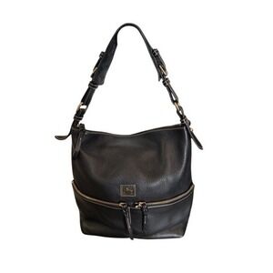 Dooney & Bourke Black Pebbled Leather Hobo Shoulder Bag with Contrast Stitching